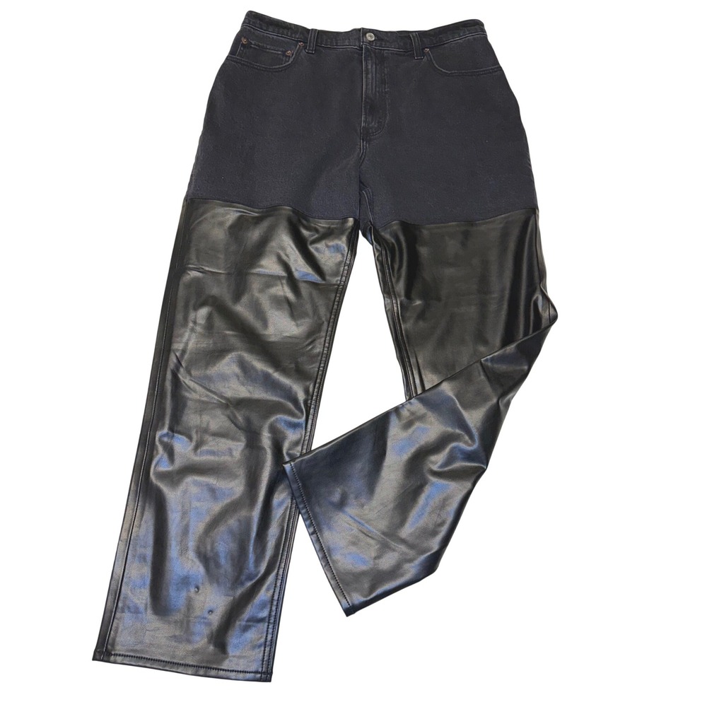 NWOT Abercrombie & Fitch The 90s Straight Ultra High Rise Faux Leather Jeans 14R